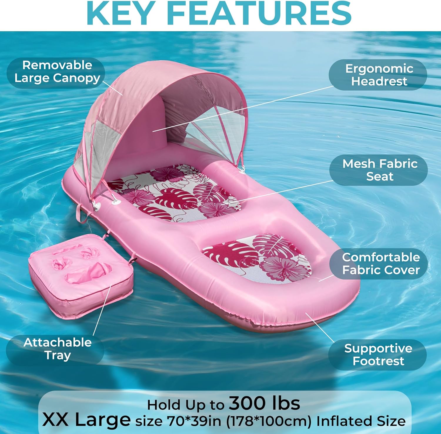 Picture of POOLACC Inflatable Fabric Covered Pool Lounger Float Adult   - One-stop shopping