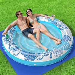 Picture of Inflatable Tanning Pool Lounger Float with Protection Tarp, 75" x 75" Pool Floats Adult with Pillow, 6 in 1 Suntan Tub Raft Floatie, Sunbathing Water Lounge Blow Up Pool Kids Ball Pit Party Gifts-Blue