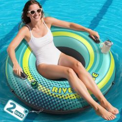 Picture of 2 PACK-53" Heavy Duty River Tube Float for Adults, Inflatable River Raft Float for Pool Lake Beach with Built-in Cup Holders, Ergonomic Backrest, Durable Grip Handles & Grab Rope, 360Lb Weight Capacity