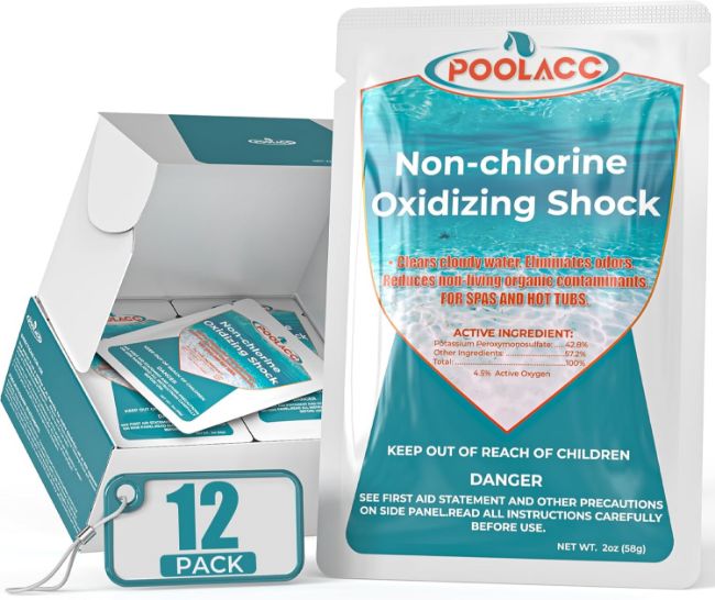 Picture of 12 Packs - Non-Chlorine Spa Shock Oxidizer for Hot Tub, Chlorine-Free Treatment & Enhanced Oxidizing Shock for Hot Tubs & Spas, Single Dose Packets for Easy Hot Tub Maintenance & Treatment