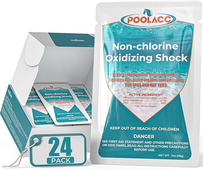 Picture of 24 Packs - Non-Chlorine Spa Shock Oxidizer for Hot Tub, Chlorine-Free Treatment & Enhanced Oxidizing Shock for Hot Tubs & Spas, Single Dose Packets for Easy Hot Tub Maintenance & Treatment
