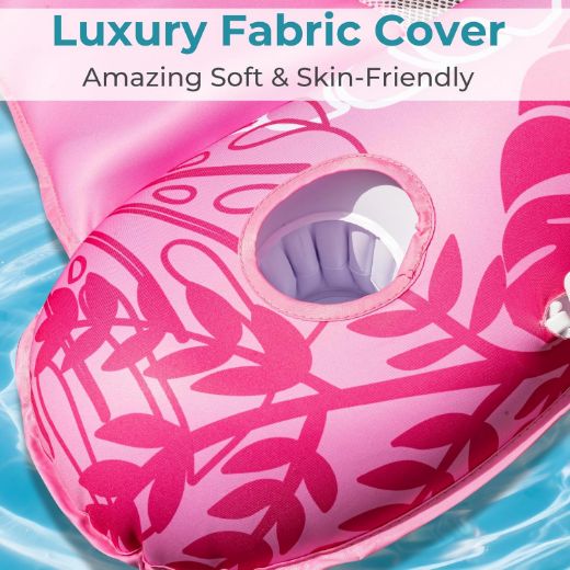 Picture of POOLACC Inflatable Fabric Covered Pool Float Adult with UPF50+ Sunshade Canopy & Cup Holders, XL Water Lounger Float Recliner Chair for Pool Party Lake Beach
