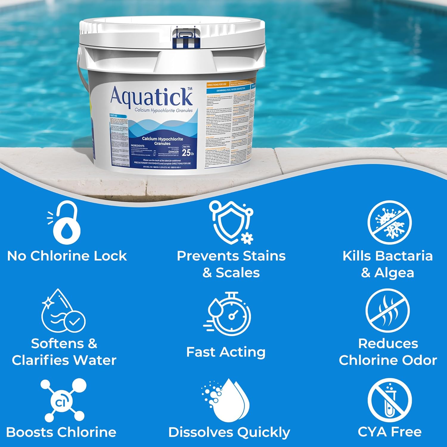 Picture of POOLACC Pro-Grade Chlorine Pool Shock, 68% Cal-Hypo Granular Sanitizer, Prevents Bacteria & Algae, Restores Crystal Clear Water - Shock Treatment, Swimming Pool Chemical - 25Lb