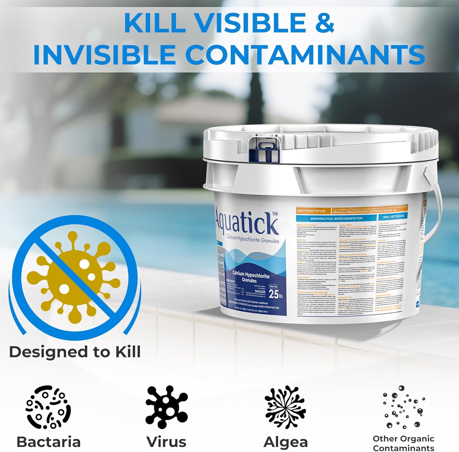 Picture of POOLACC Pro-Grade Chlorine Pool Shock, 68% Cal-Hypo Granular Sanitizer, Prevents Bacteria & Algae, Restores Crystal Clear Water - Shock Treatment, Swimming Pool Chemical - 25Lb