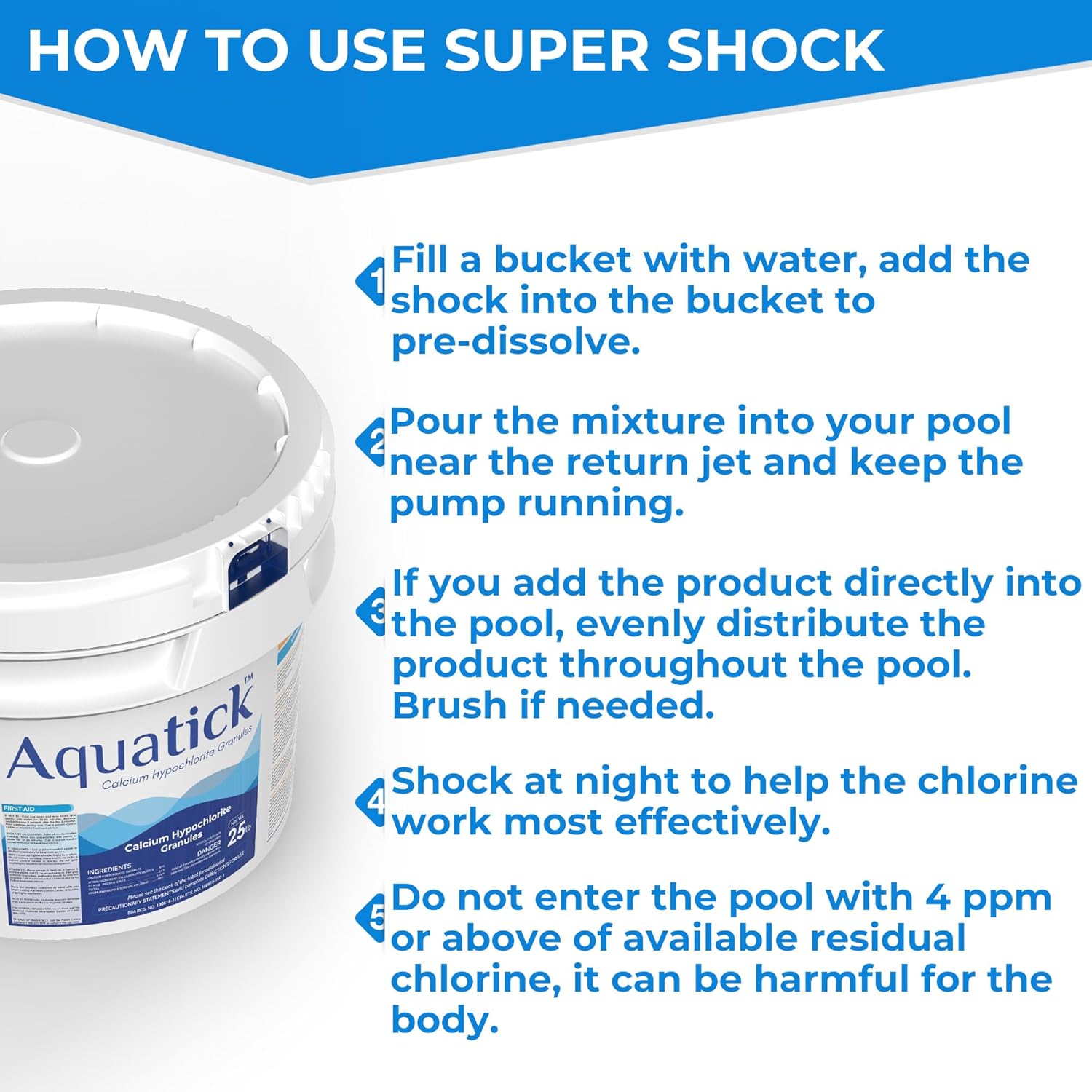 Picture of POOLACC Pro-Grade Chlorine Pool Shock, 68% Cal-Hypo Granular Sanitizer, Prevents Bacteria & Algae, Restores Crystal Clear Water - Shock Treatment, Swimming Pool Chemical - 25Lb