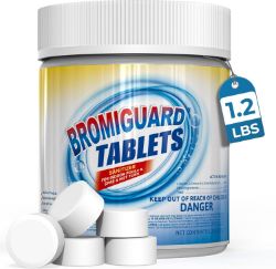 Picture of POOLACC 1 Inch Bromine Tablets | Brominating Chemical Sanitizer for Spas, Hot Tubs or Indoor Pools - Low Odor, Less Irritation, Pre-Stabilized, Long-Lasting, Chlorine Alternative - 1.2 lbs