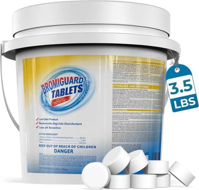 Picture of 1 Inch Bromine Tablets | Brominating Chemical Sanitizer for Spas, Hot Tubs or Indoor Pools - Low Odor, Less Irritation, Pre-Stabilized, Long-Lasting, Chlorine Alternative - 3.5 lbs