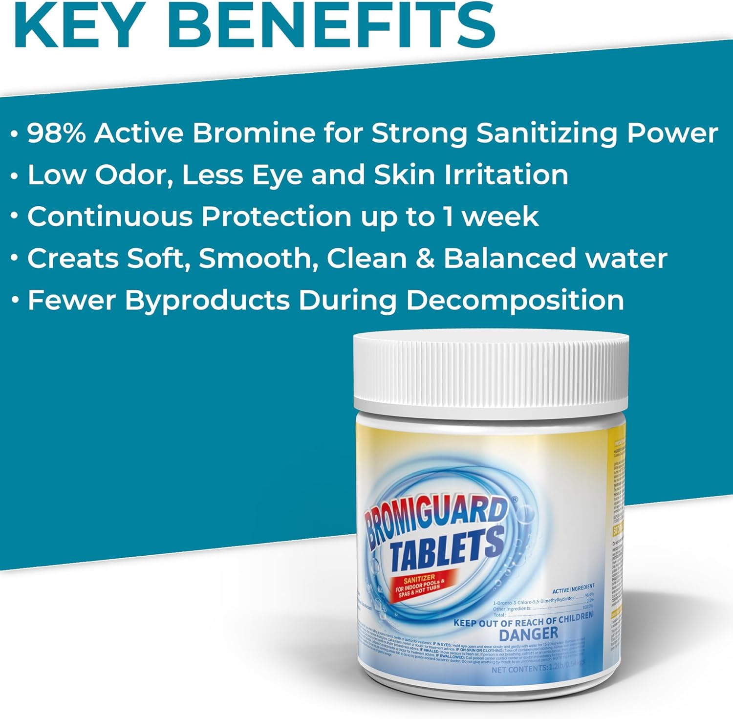 Picture of POOLACC 1 Inch Bromine Tablets 1.2LB/3.5LB/8LB/25.5LB - Brominating Chemical Sanitizer for Spas, Hot Tubs or Indoor Pools - Low Odor, Less Irritation, Pre-Stabilized, Long-Lasting, Chlorine Alternative 