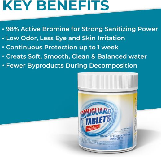 Picture of POOLACC 1 Inch Bromine Tablets 1.2LB/3.5LB/8LB/25.5LB - Brominating Chemical Sanitizer for Spas, Hot Tubs or Indoor Pools - Low Odor, Less Irritation, Pre-Stabilized, Long-Lasting, Chlorine Alternative 