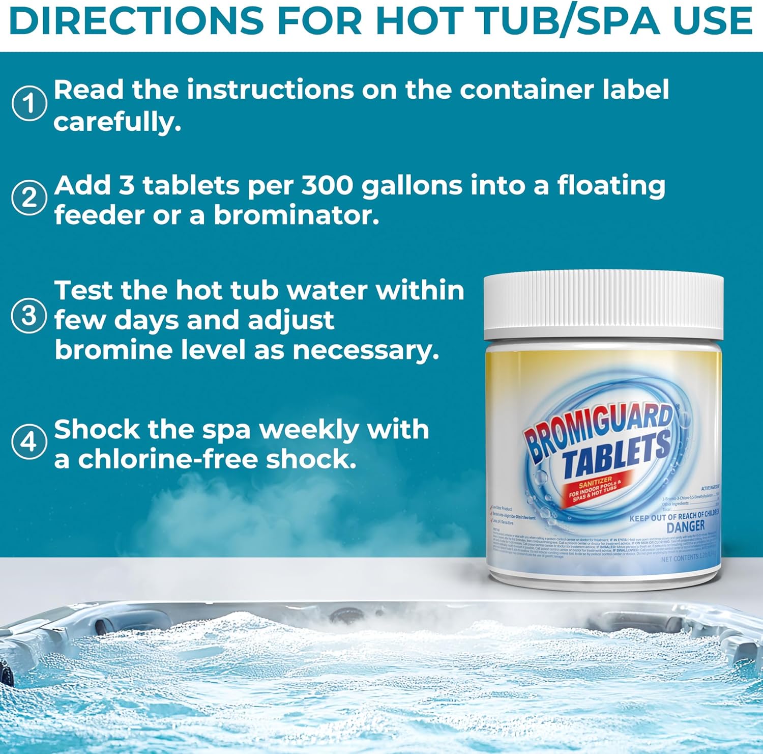 Picture of POOLACC 1 Inch Bromine Tablets 1.2LB/3.5LB/8LB/25.5LB - Brominating Chemical Sanitizer for Spas, Hot Tubs or Indoor Pools - Low Odor, Less Irritation, Pre-Stabilized, Long-Lasting, Chlorine Alternative 