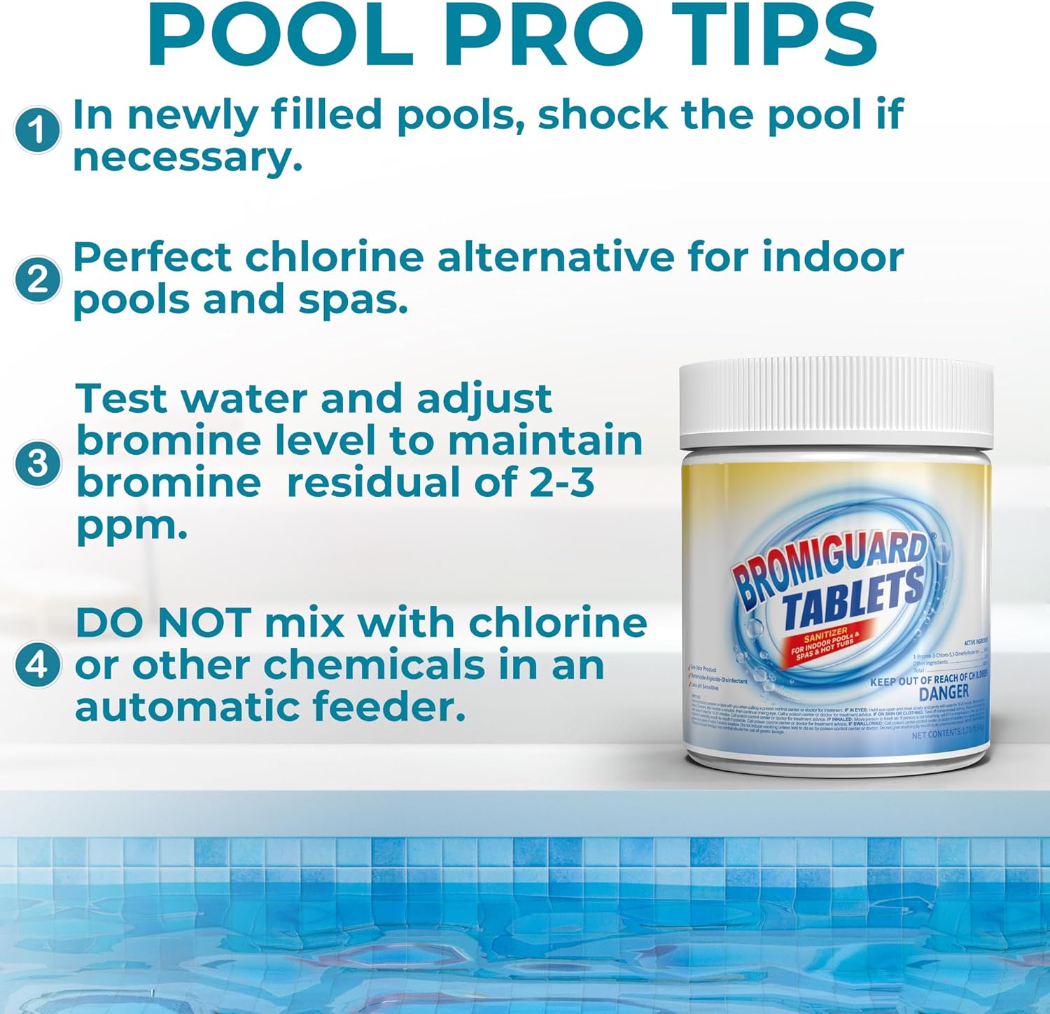 Picture of POOLACC 1 Inch Bromine Tablets 1.2LB/3.5LB/8LB/25.5LB - Brominating Chemical Sanitizer for Spas, Hot Tubs or Indoor Pools - Low Odor, Less Irritation, Pre-Stabilized, Long-Lasting, Chlorine Alternative 