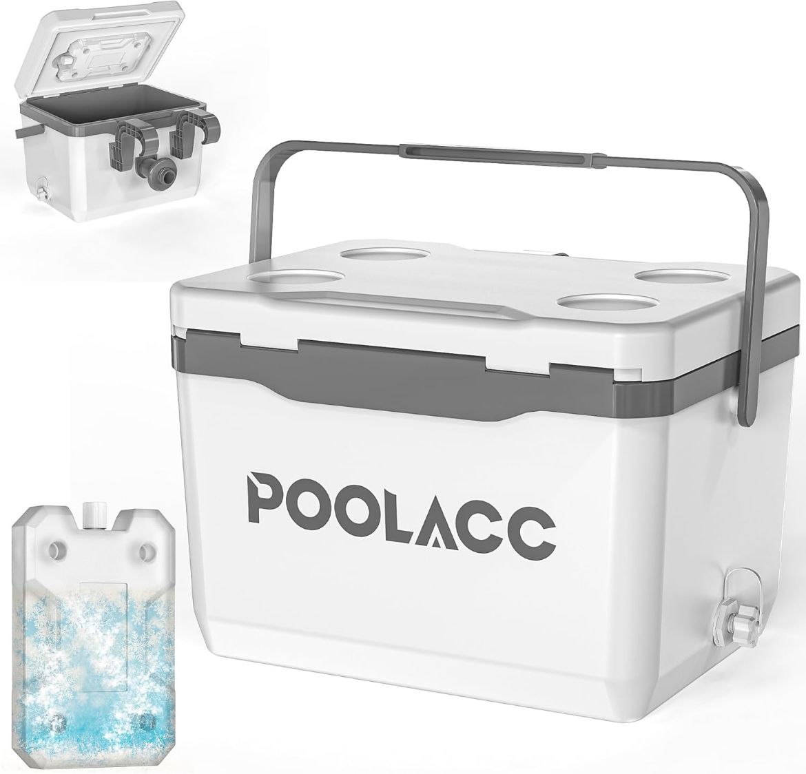 Picture of POOLACC Portable Personal Cooler, Poolside Ice Chest for Above Ground Pool or Spa - Fits Intex Pools, Hard-Sided Cooler with Bonus Ice Pack for Lunch, Drink, Camping, Picnic, Beach, Fishing