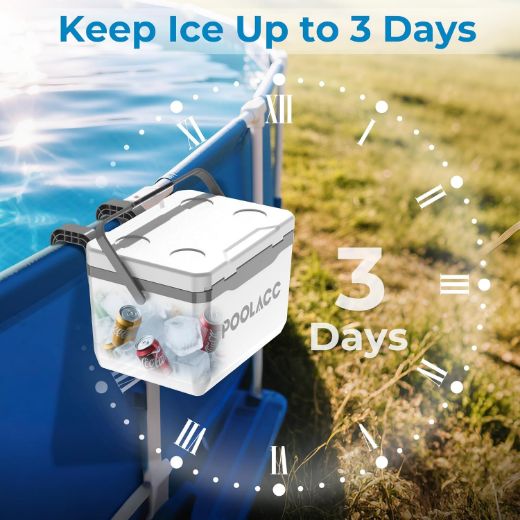 Picture of POOLACC Portable Personal Cooler, Poolside Ice Chest for Above Ground Pool or Spa - Fits Intex Pools, Hard-Sided Cooler with Bonus Ice Pack for Lunch, Drink, Camping, Picnic, Beach, Fishing