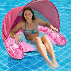 Picture of POOLACC Inflatable Fabric Covered Pool Float Adult with UPF50+ Sunshade Canopy & Cup Holders,Large Water Lounger Float Recliner Chair for Pool Party Lake Beach - PINK